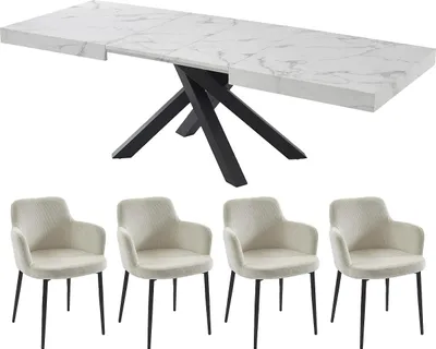 Produktbild von Set CATONAV Tisch + 4 Stühle CELOLA - Weiß und Creme
