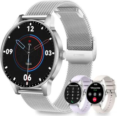 Produktbild von Smartwatch Damen mit Telefonfunktion, 1.27" HD Fitnessuhr Damen mit Herzfrequenz SpO2 Schlafmonitor Schrittzähler, IP68 Wasserdicht Fitness Tracker, 120+ Sportmodi Sportuhr für iOS Android (Silber)