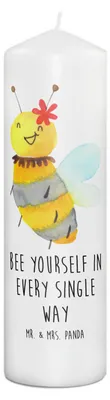 Produktbild von Mr. & Mrs. Panda Kerze Biene Blume 29 x 8 cm XL - Weiß - Geschenk, Stumpenkerze, Erinnerungskerze, Wachskerze, Erinnerungslicht, Blockkerze