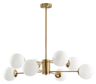 8-flammiger Sputnik-Kronleuchter Gold, Glaskugeln, E27, 93 cm