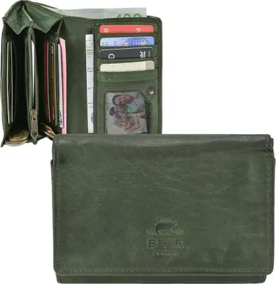Produktbild von Bear Design Portemonnaie Damen Geldbörse Leder 9 Kartenfächer Geldbeutel oliv grün CL15572-green