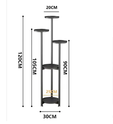 Produktbild von Blumenständer Innen - Eck-Pflanzenregal - 5 Ebenen - 120 cm Höhe - Metall - Rutschfeste Füße - Schwarz