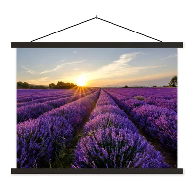 Produktbild von MuchoWow® Textilposter Lavendel - Blumen - Sonnenuntergang - Lila 150x113 cm mit schwarzem Rahmen - Wohnzimmer