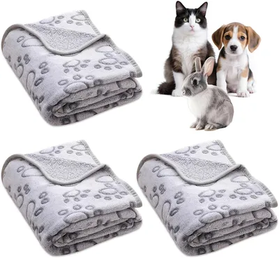 Image de Couverture pour chien et couverture pour chat, lot de 3, 60 x 40 cm, en polaire doux, lavable, de couleur grise, pour petits chats et