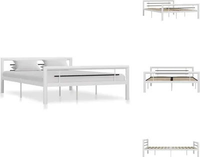Image de vidaXL Cadre de lit blanc et noir métal 140 × 200 cm - Lits et sommiers