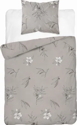 Produktbild von Satin Bettwäsche 140x200 Blumen Beige
