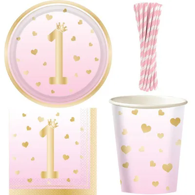 Produktbild von Partyset 1. Geburtstag Mädchen Kindergeburtstag Zahl 1 rosa gold