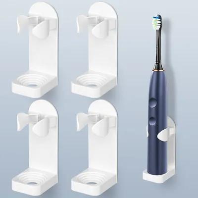 Image de Supports muraux pour brosses à dents électriques, lot de 4, adhésifs, réglables, de couleur blanche