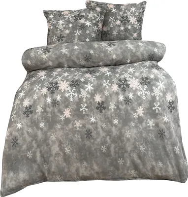 A bedding set with a snowflake pattern.