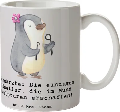 Produktbild von Mr. & Mrs. Panda Kaffeetasse Zahnarzt Künstler - Grau Pastell - Geschenk, kaffeebecher bedruckt, Berufsgestaltung, Handwerk, Berufspassion, handgefertigte Geschenke