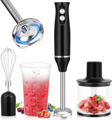 Produktbild von Stabmixer, 500W Edelstahl Mixer, 4-in-1 Stabmixer mit 500ml-Zerkleinerer, 700ml-Messbecher und Schneebesen für Babynahrung, Smoothies