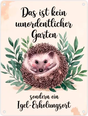 Produktbild von Igel-Erholungsort Metallschild in 15x20 cm mit Blättern