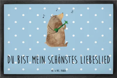 Produktbild von Mr. & Mrs. Panda Fussmatte Bär Lied 60 x 90 cm - Blau Pastell - Geschenk, Schmutzfänger, Herz, Liebe, Partner, Schmutzfangmatte, Song, Gummimatte, Schmutzmatte, Frau