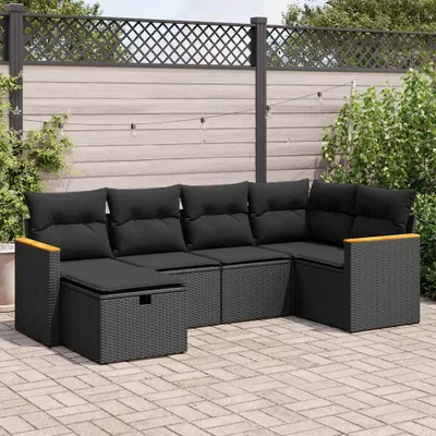 Produktbild von 6-tlg. Garten-Sofagarnitur mit Kissen Schwarz Poly Rattan