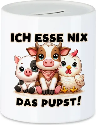 Produktbild von Ich esse nix dass pupst Süße Tiere Spardose - Vegetarier Witziges Präsent