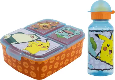 Produktbild von Pokemon Pikachu Kinder 2 tlg. Set 3 Kammern Brotdose Trinkflasche 370 ml