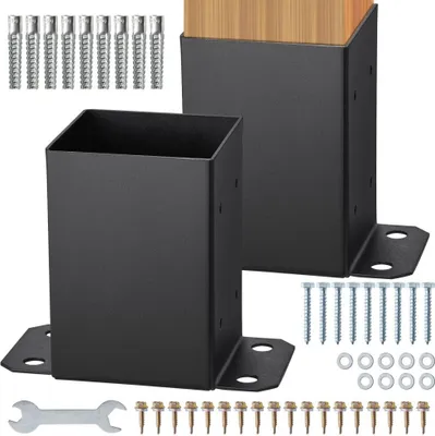 Image de lot de 2 supports de pied de poteau 101,6 x 101,6 mm - Ancrages de clôture robustes pour poteau en bois