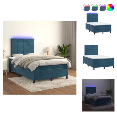 Produktbild von vidaXL Boxspringbett mit Matratze & LED Dunkelblau 120x200 cm Samt -  Betten & Bettgestelle
