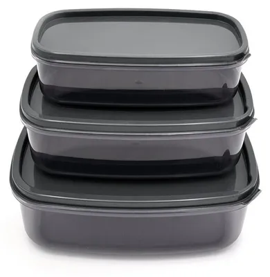 Image de Lot de 3 boîtes de rangement, 1 350 / 2 000 / 3 150 ml, avec couvercle - anthracite