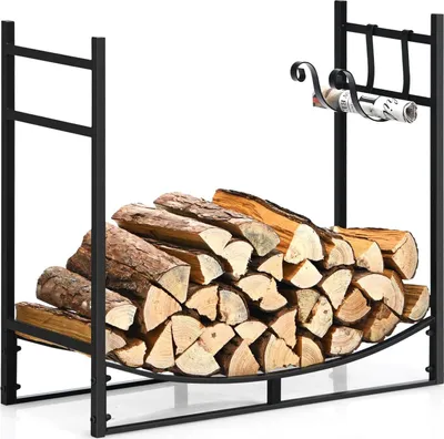 Obrázok produktu pre COSTWAY Kovový stojan na palivové drevo, stojan na palivové drevo, krbová súprava čierna bez krbového príslušenstva (84 x 33 x 76 cm)