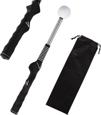 Productafbeelding van Unyqoos® Inklapbare golf trainingshulp met klikmechanisme en transporttas, 39–66 cm, roestvrijstalen schacht, rubberen handvat – swingtrainer