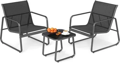 Productafbeelding van Tuinmeubelset 3-delig - Bistroset met 2 Tuinstoelen en Bijzettafel voor Balkon en Terras