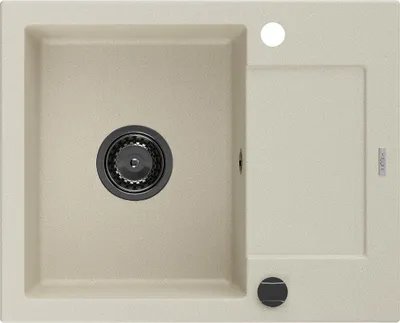 Produktbild von Mexen Enzo Granitspüle mit einem Becken und einer Abtropffläche 576 x 465 mm, Beige, Siphon Schwarz - 6506571005-69-B