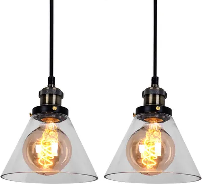 Produktbild von 2x Hängeleuchte, Metall, Glas, klar, Höhe 110cm