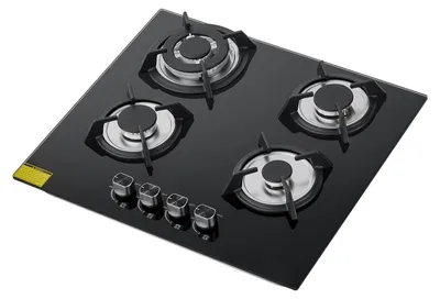 Image de Plaque de cuisson intégrée SucceBuy de 60 cm, en verre trempé, avec 4 zones de cuisson, compatible avec le gaz liquéfié (GPL) et le gaz naturel (GN), et dotée d'une fonction de sécurité thermique pour une cuisine polyvalente