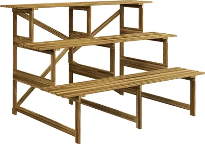 Produktbild von Fortuna Lai Pflanzentreppe Blumenregal 3 Stufen Tannenholz 120x80x78cm für Garten Balkon & Terrasse