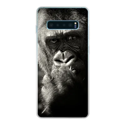 Produktbild von MuchoWow® Handyhülle Schutzhülle Hülle für Samsung Galaxy S10 Plus Gorilla auf schwarzem Hintergrund in Schwarz und Weiß Silikon Softcase Handy Hülle - Schutzhülle
