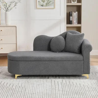 Produktbild von MODFU Chaiselongue Freizeitsofa Einzelsitz mit Lendenkissen und Nackenkissen Rückenlehne in Wellenform mit Stauraum Für kleine Wohnungen geeignet Antikgrau