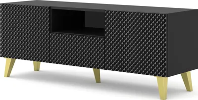 Produktbild von TV Schrank RAVENNA C 150 cm 2D1S SCHWARZ MATT / SCHWARZ GLANZ mit goldenen Beinen Unterschrank Fernsehschrank TV Board Sideboard