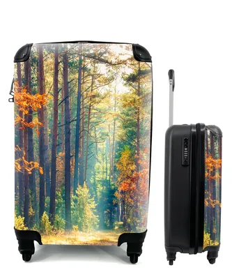 Produktbild von MuchoWow® Koffer Handgepäck Trolley Rollkoffer Kleine Reisekoffer mit 4 Rollen - Wald - Sonne - Natur - Herbst - Cabin Size < 55x40x23 cm & 55x40x20 cm - Fotokoffer - Kabinenkoffer - Boardgepäck - Reise-Box - Reisekoffer - Reisegepäck - Koffer mit Bild - Trolley für Kinder