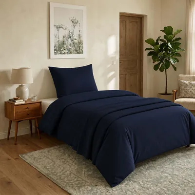 Produktbild von Renforce Bettwäsche 135 x 200 cm aus 100% Baumwolle mit Reißverschluss Dunkelblau Navy
