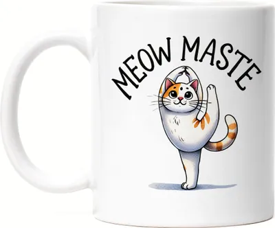 Produktbild von Meow Maste Tasse Weiß Geschenkidee für Yoga-Fans und Katzenliebhaber Namaste