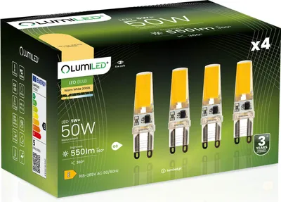 Obrázok produktu pre LUMILED LED žiarovky G9 Sada 4 LED diód 5W = 50W 3000K Teplá biela 550lm 360° svetelný uhol 230V malá žiarovka nebliká COB LED žiarovka