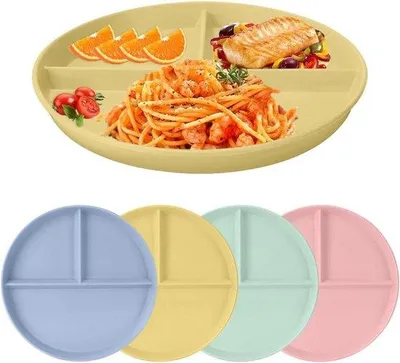 Obrázek produktu pro Sada dětských talířů – 4 kusy – vhodná do mikrovlnné trouby a myčky – pro dospělé i děti – plastová