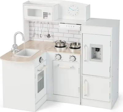 Image de Cuisine de jeu d'angle avec réfrigérateur séparé et accessoires de son et de jeu cuisine pour enfants blanc