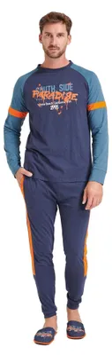 Produktbild von Sorbetto Langer Herren-Pyjama/ Schlafanzug aus Baumwolle Dunkelblau/ Orange Gr. XXL