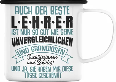 Produktbild von Trendation - Lehrer Geschenk Emaille Tasse Abschied Abschiedsgeschenk für Lehrer Abi Abitur Geschenkidee (Schwarz)