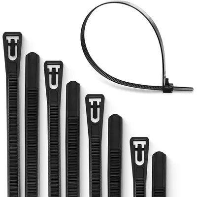Immagine prodotto di Fascette stringicavo riutilizzabili, 3,6 mm x 200 mm, colore nero, confezione da 100 pezzi, resistenti ai raggi UV, in nylon, resistenza alla trazione: 50 kg