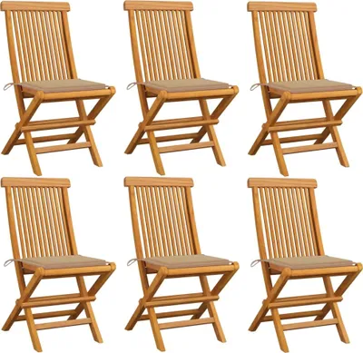 Image de The Living Store Chaises de jardin avec coussin beige 6 pcs. Bois massif teck