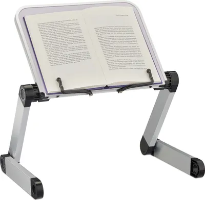 Produktbild von Relaxdays Buchständer, höhenverstellbar, klappbar, Buchablage B x T: 30,5 x 24 cm, für Buch, Tablet, Laptop, weiß/silber