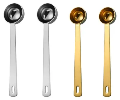 4 Edelstahl Kaffeemaßlöffel, lang, 13,5 cm, Silber+Gold