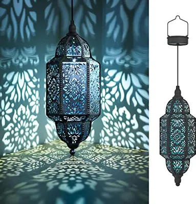 Produktbild von Solarlaterne im Freien, marokkanische Gartenlaterne, dekorative Lampe hängen, Metall -LED -Outdoor, Baum, Terrasse (schwarz)