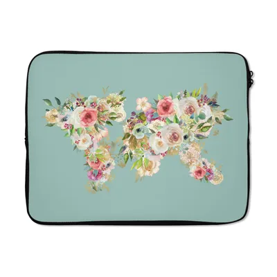 Produktbild von MuchoWow® Laptop Hülle 17 Zoll Laptoptasche Weltkarte - Blumen - Pastell - Zipper - Schutzabdeckung