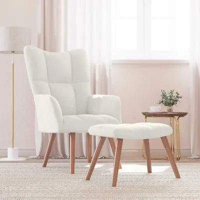 Produktbild von vidaXL Relaxsessel mit Hocker Cremeweiß Samt