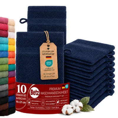 Produktbild von Betz 10 Stück Waschhandschuhe 16x21 cm PREMIUM 100% Baumwolle Farbe: dunkelblau