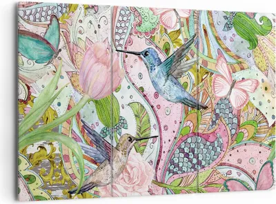 Produktbild von Bild auf Leinwand - Leinwandbild - Vogel Schmetterling Blume - 165x110cm - Wand Bild - Wanddeko - Leinwanddruck - Bilder - Kunstdruck - Wanddekoration - Leinwand bilder - Wandkunst - CE165x110-4065